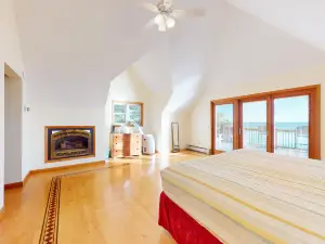 Lakefront home with water access, views of the mountains, private deck & patio