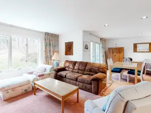 Ski condo with locker, shuttle, fast WiFi, fireplace, washer/dryer & AC