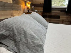 The Adventure Center rustic tiny cabin hot tub access stage stars sunsets & pets