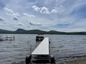 Lake Willoughby Views and access.  Boat Dock and Beach  Wood fired hot tub