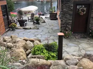 New waterfront house with deck,  dock, close to Old Forge, fireplace, , patio