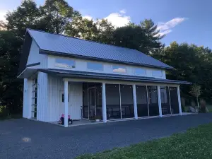 Balsam Lake modern shed cabin + sauna + outdoor shower