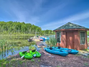 Cabin on Lake w/ 63 Acres & Trails + Guest House!