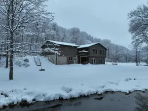 Timber Coulee Creek in backyard, king size bed, grill on deck,  large garage.