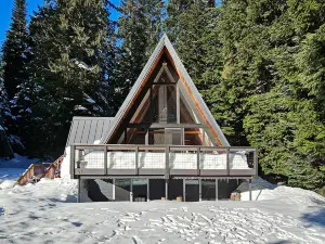 Private, alpine modern A-frame near lake & lifts with firepit & wood stove