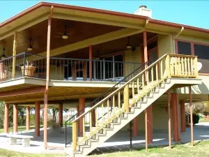 Brazos River View Large Covered Private Deck with Hot Tub and Fire Pit