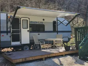 Camper next to a waterfall!