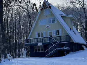 Lower level, cozy, dog friendly chalet in a wooded location-3 blocks from skiing