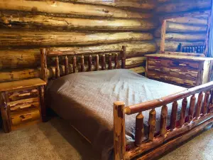 Log home surrounded by woods near Upper South Long Lake