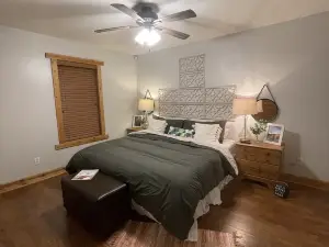 Cozy, cabin in the woods perfect for hanging out.