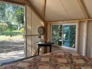 Rustic Cabin + Glamping Tent at Vineyard Retreat on Grand Island in Delta